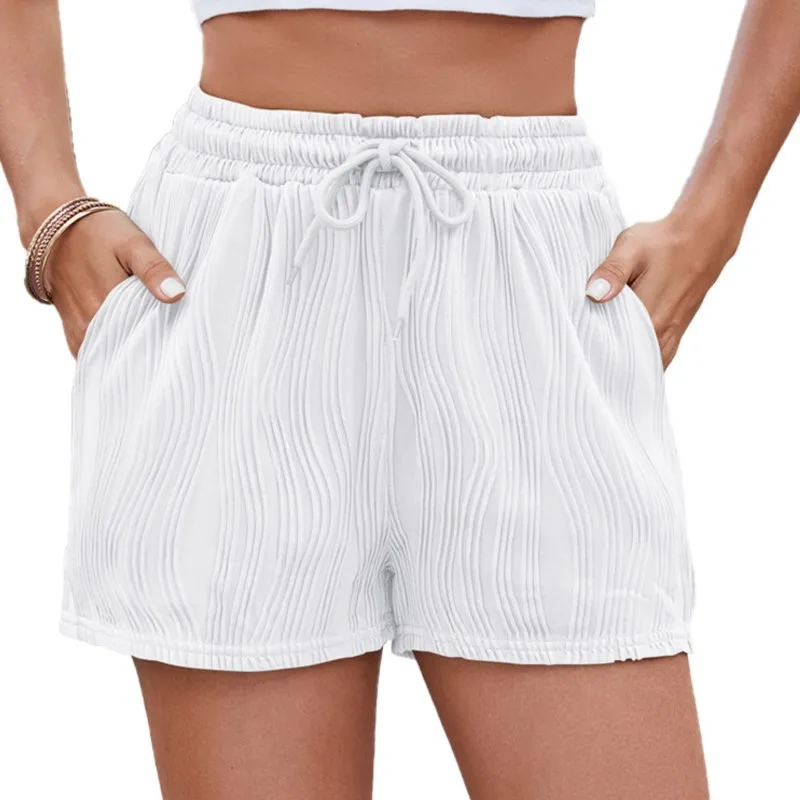 Femmes mode Shorts 2025 printemps et été nouvelle couleur unie cordon poche décontracté court décontracté tout-match femme maison pantalon