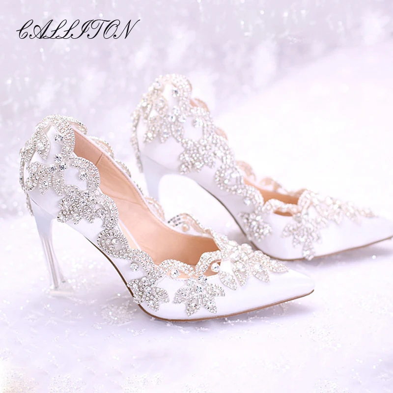 Women Shoe Pointy High Quality Water Drill Banquet Party Birthday Bridal Wedding Shoes Fashion Sexy High Heel Ladies Shoe 2023