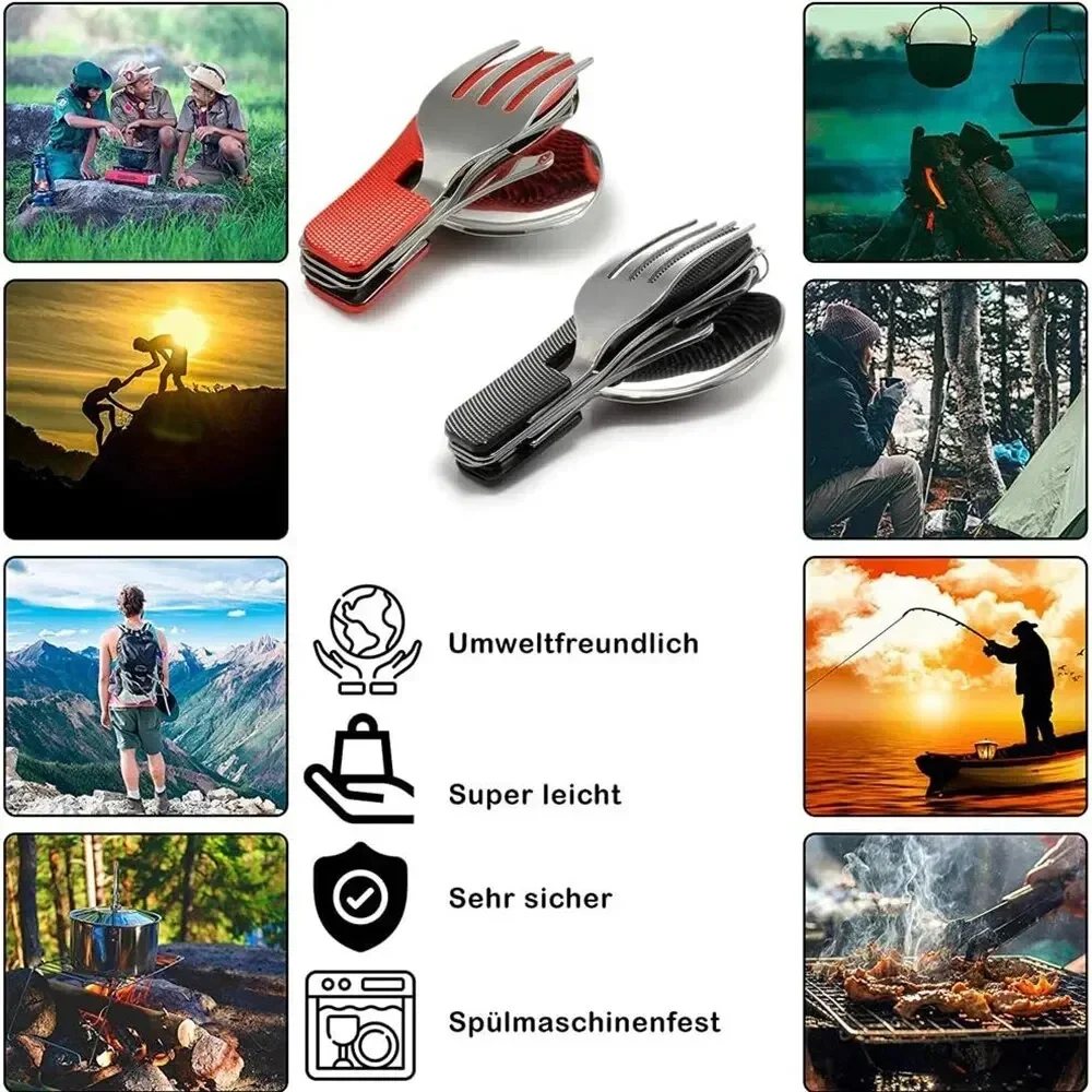 4-in-1 Foldable Cutlery Set, Stainless Steel Camping Utensil with Knife Fork Spoon Bottle Opener, Portable for Outdoor Travel - view 6
