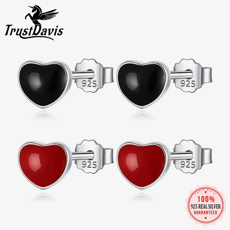 

TrustDavis Real 925 Sterling Silver Black Star Square Heart Triangle Round Stud Earrings For Daughter Girls Birthday Gift DT14