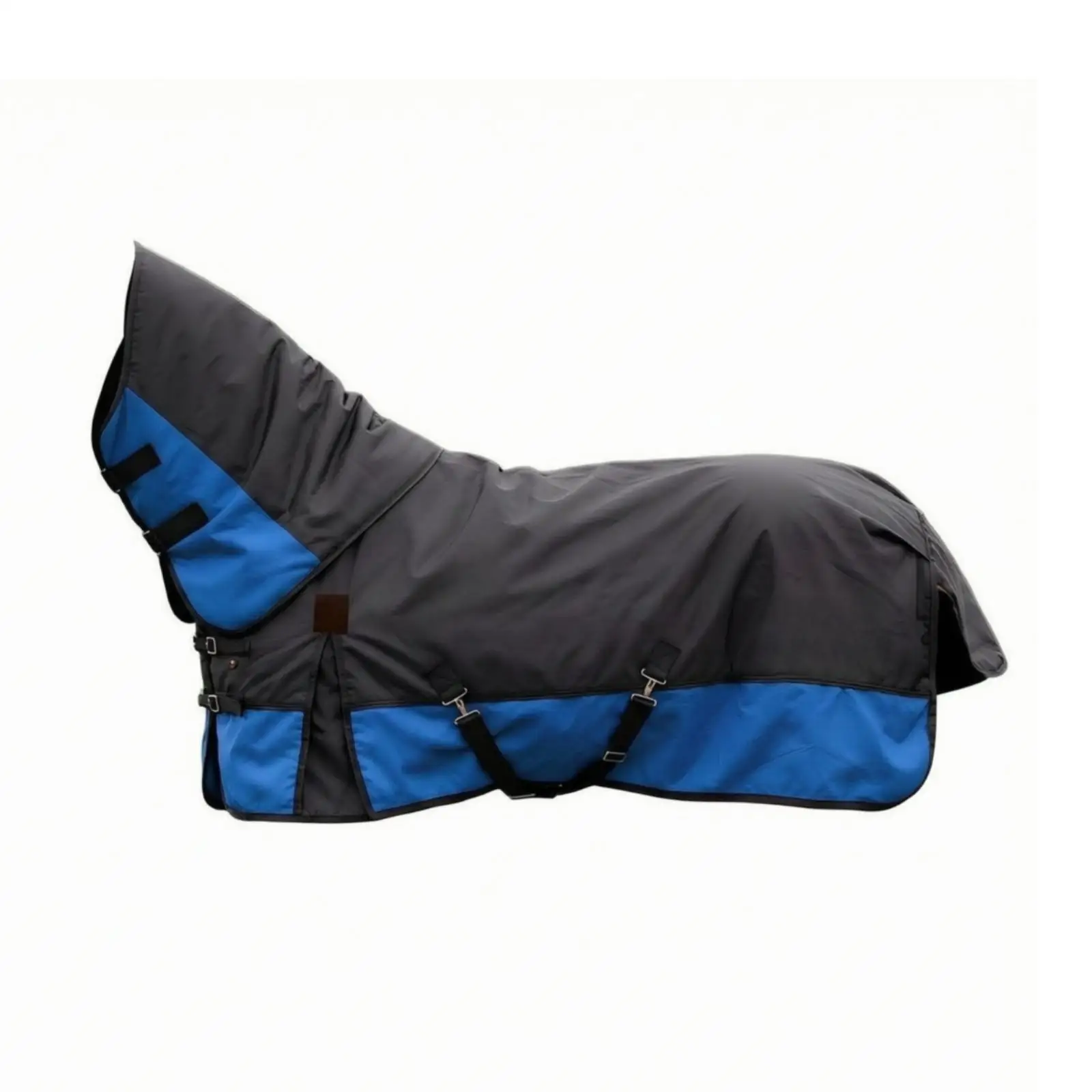 Winter Horse Blanket for Outdoor Use Waterproof 600D Polyester High Neck Full Body Coverage with Front Fastening