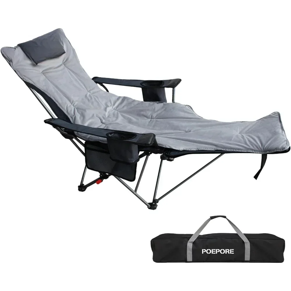 Reclining Camping Chair with Removable Footrest Lounge Chair with Headrest, Cotton Cushion, Portable Adjustable Folding Chairs