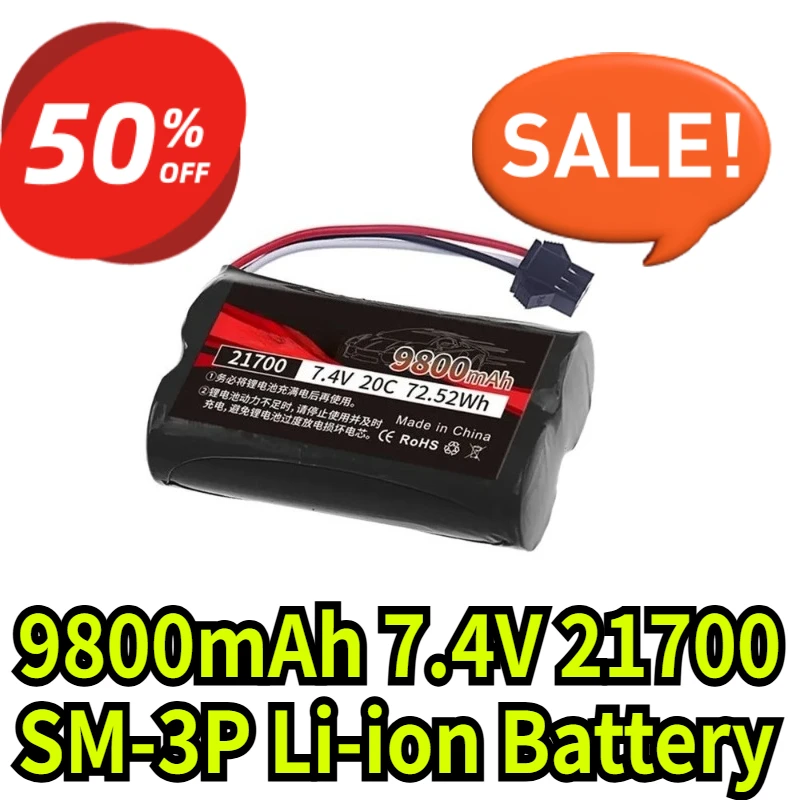 

9800mAh 7.4V 21700 SM-3P Li-ion Battery with charger For MN82 MN128 MN78 LC79 MN90K MN91 MN45 MN99 MN96 RC Car Parts