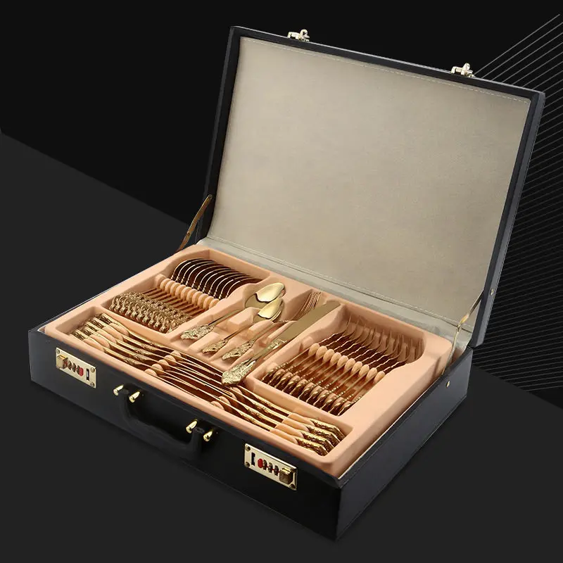 72 Piece Set of 304 Stainless Steel Palace Knives, Forks, Spoons, Tableware, Western Style Steak Knives, Dessert Spoons