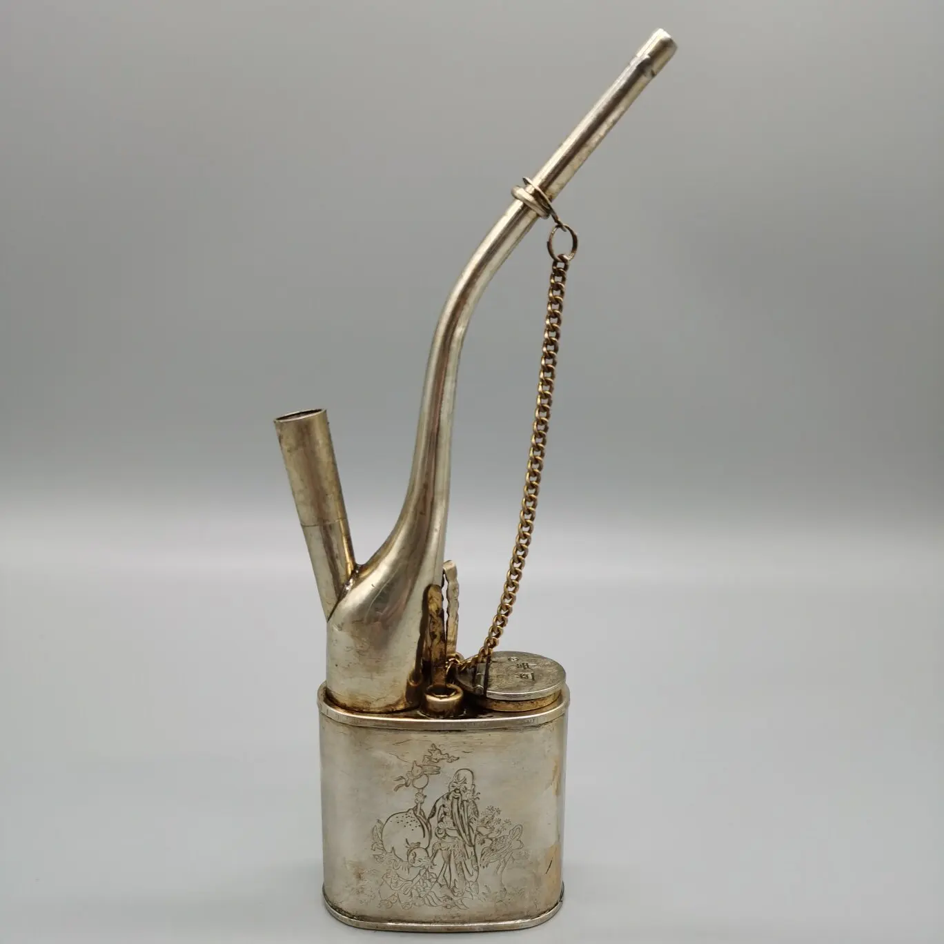 

Antique Copper Collection White Copper Gilded Silver Vintage Unique Handmade Smoking Tool Exquisite small Statues