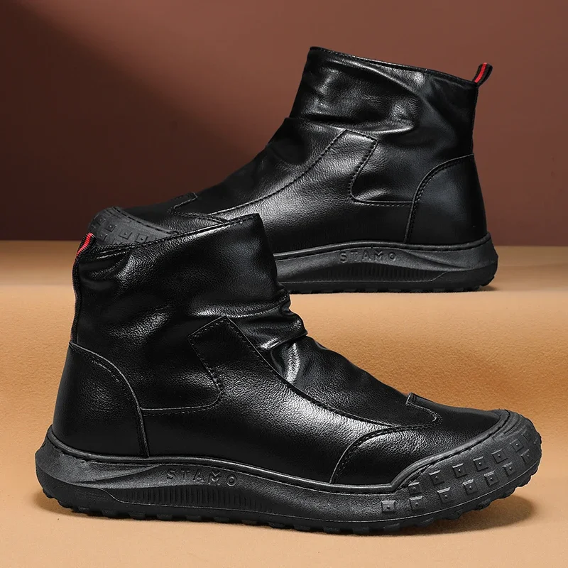 

Летние плиссированные нескользящие удобные износостойкие модные ботинки на плоской молнии на толстой подошве, мужские кожаные ботинки, рабочая одежда с высоким вырезом