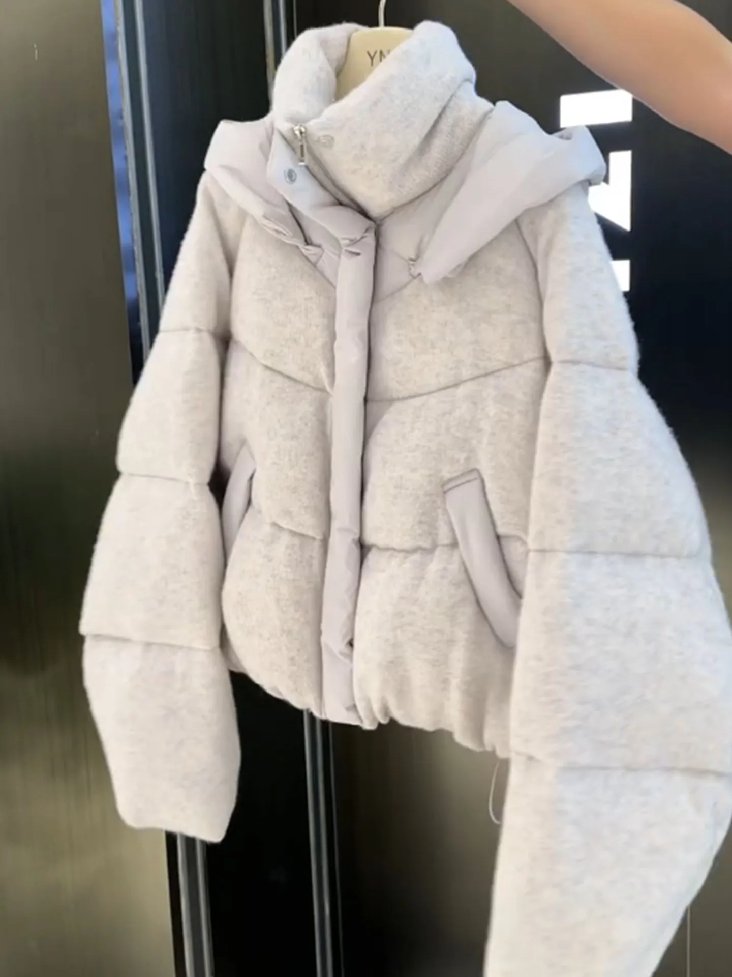 Koreanische Sle ort Weiß frauen unten Jaet Winter Neue Hut Breite Warme Oberbekleidung Hohe Taille Lange Sve Reißverschluss