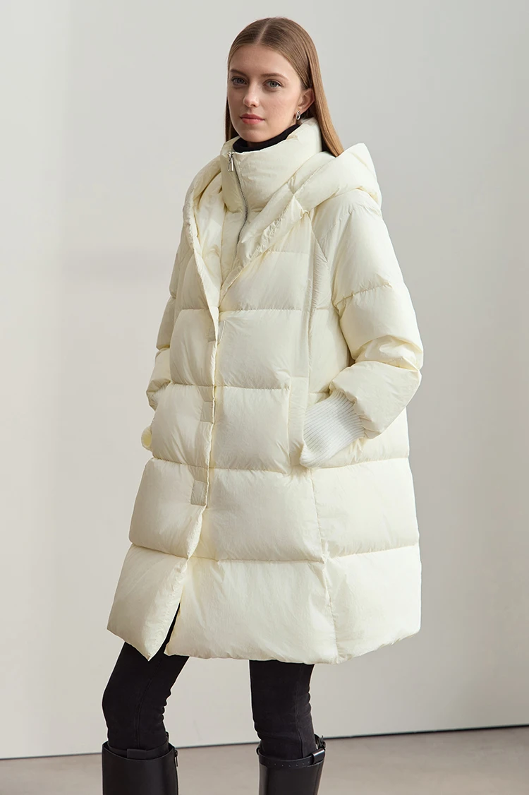 Amii 2026 Winter Warm New Women Down Jacket Cuffs Magnetic Buckle Zipper Hooded Fake Two-piece Thick Loose Long Coats 12444104