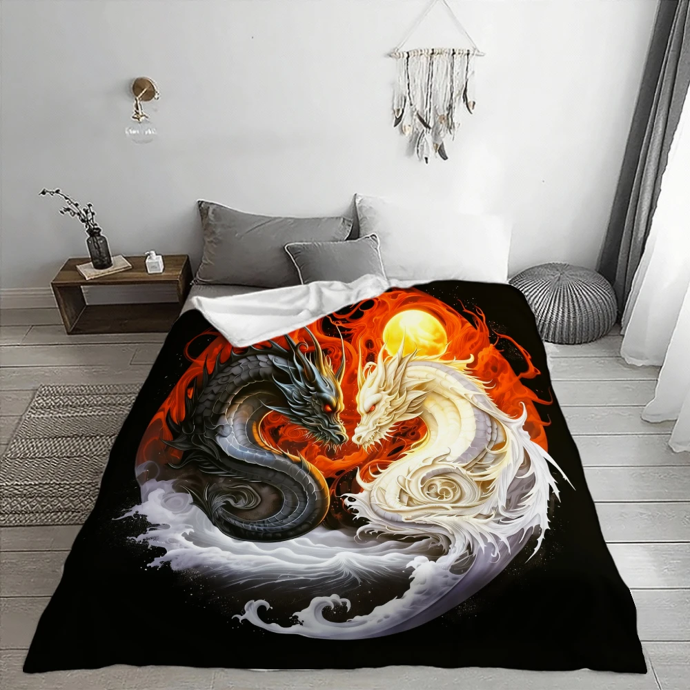 Yin Yang Dragons, Gift for Dragon Lovers, Blanket, Fire And Water Art, Home Decor, Soft Cozy Multi-Purpose