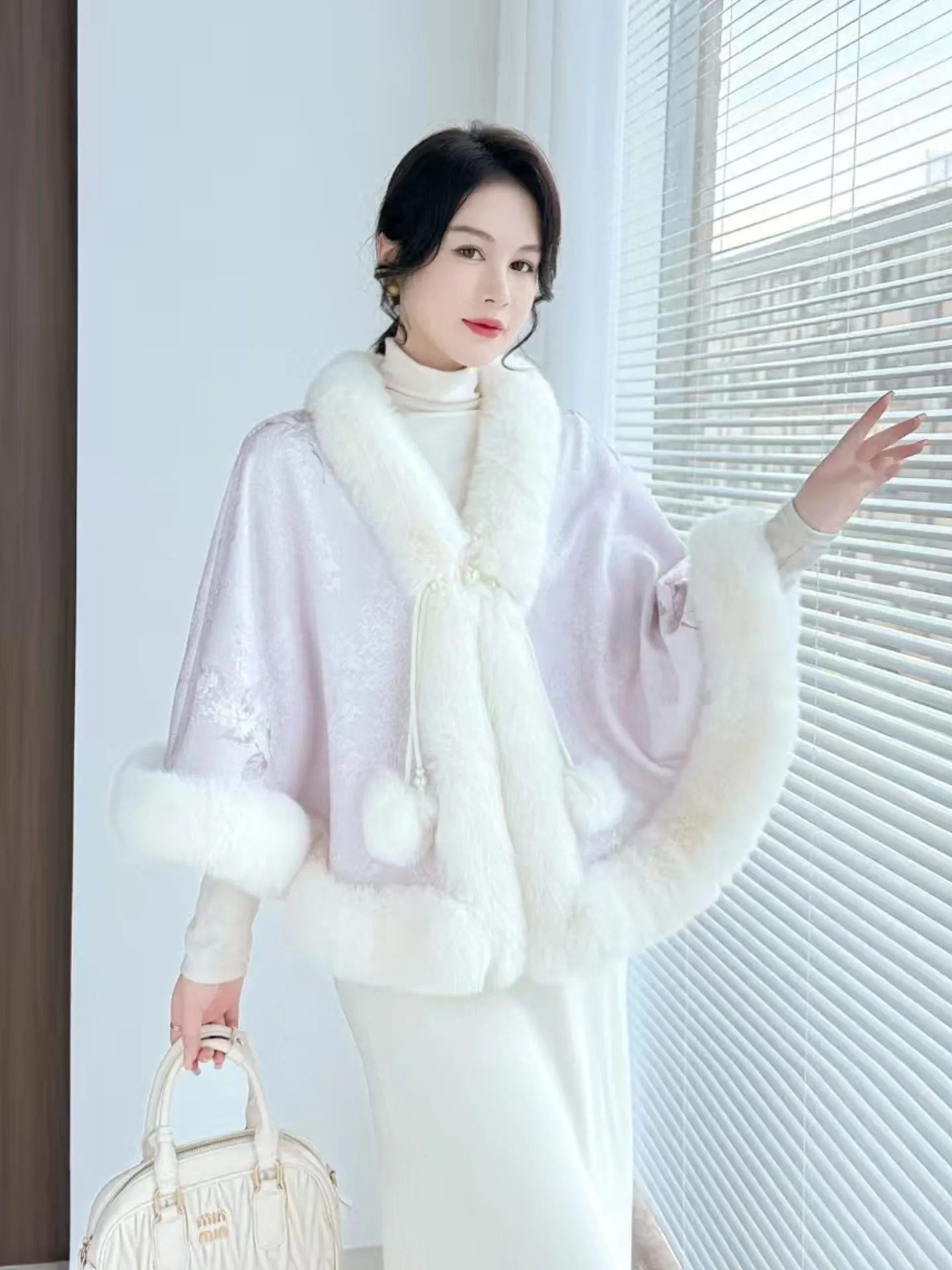 Women Vintage Woolen Shawl Scarf Collar Autumn Winter Warm Knitted Rabbit Fur Poncho Girls Party Fashion Accessories Shawl D796