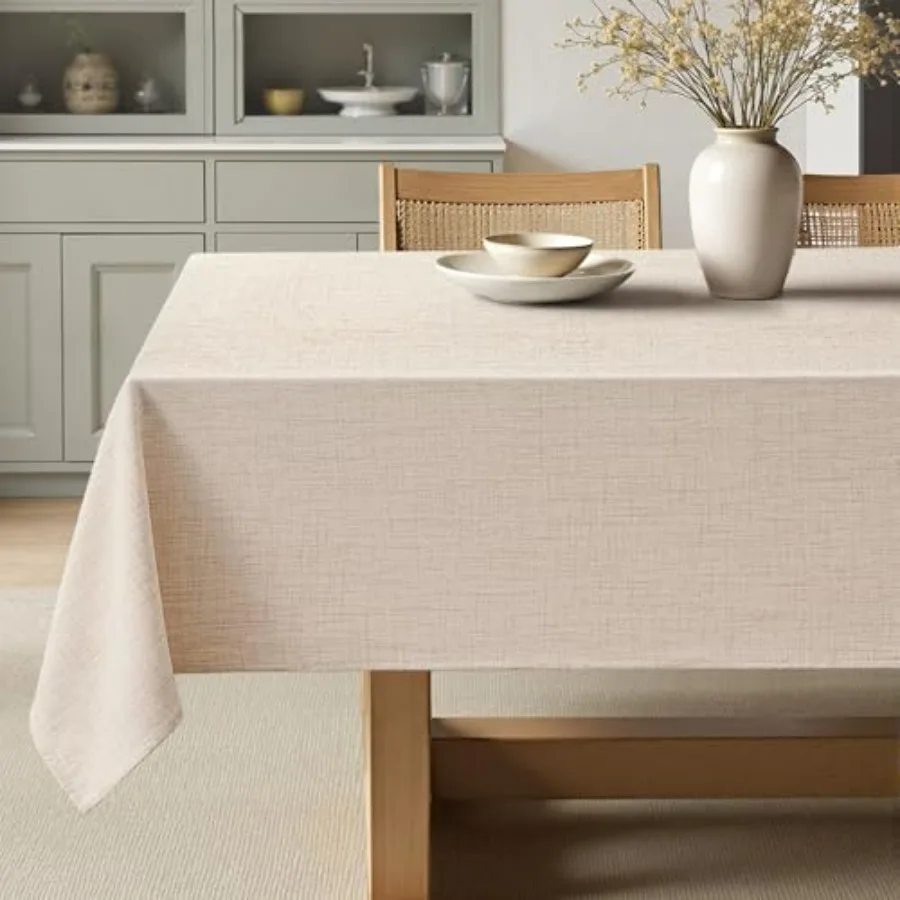 

Скатерть из льняной ткани с полиэстером цвета слоновой кости, 60x104 дюйма, прямоугольная, водонепроницаемая, устойчивая к пятнам, для обеденных столов, вечеринок, свадеб