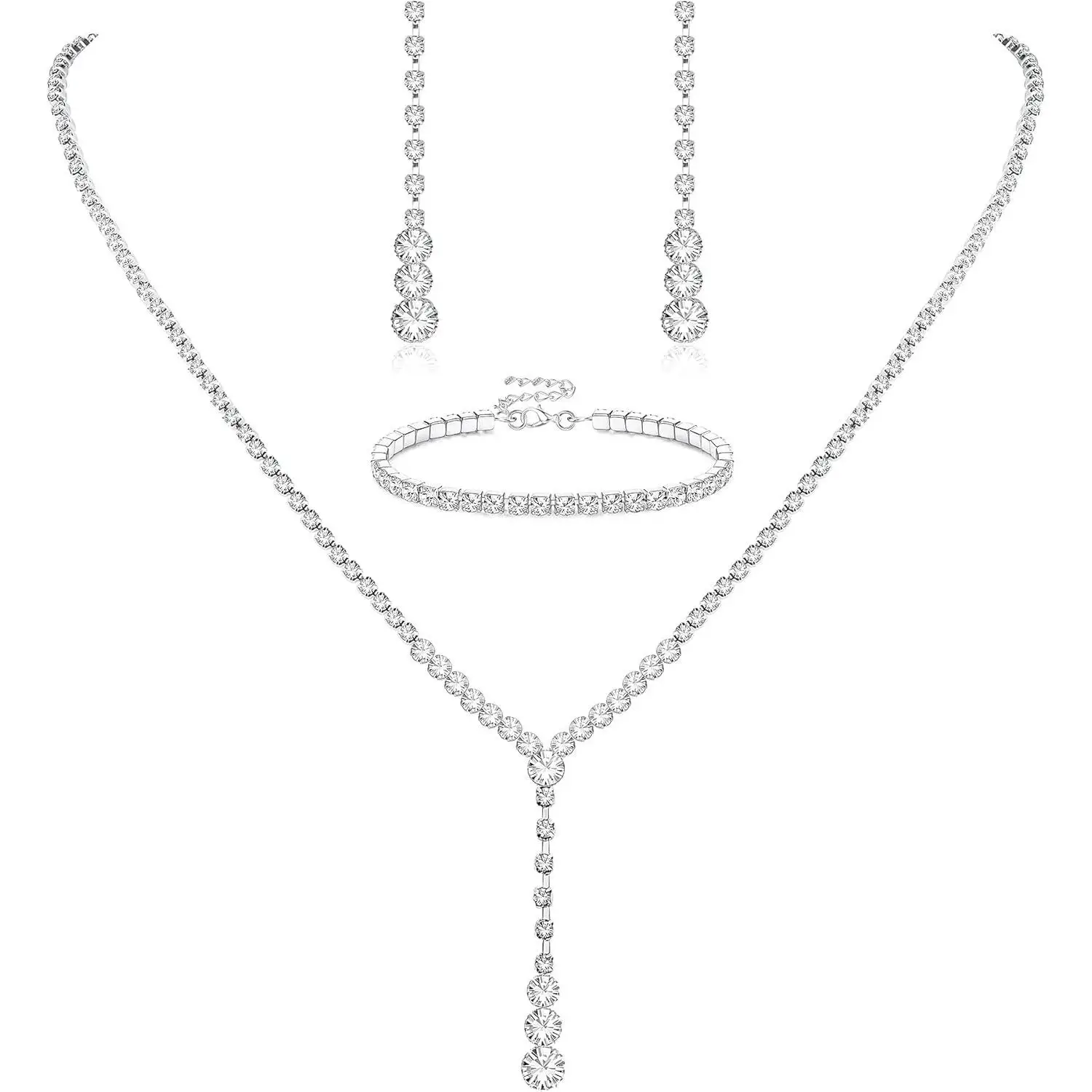 مجموعات المجوهرات قلادة وأقراط مع سوار كريستال للنساء أقراط متدلية على شكل دمعة لحفلات الزفاف ووصيفة العروس #1