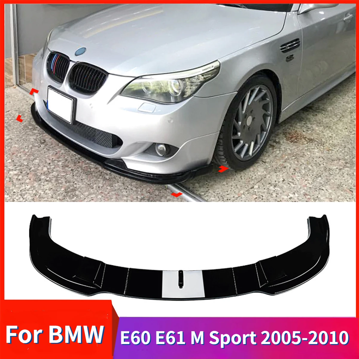 Car Front Bumper for BMW E60 E61 523i 525i 528i 530i 535i M Sport 2005-2010 Splitter Lip Diffuser Spoiler Guard Protector Cover