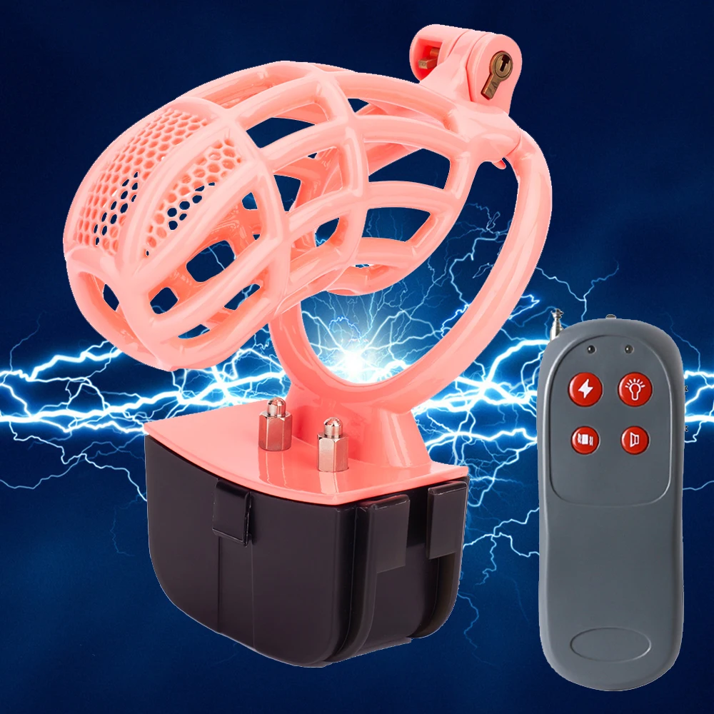 Electric Shock Chastity Cage Set Male Remote Control Testicle Electro Stimulator Honeycomb Cock Cage Kit BDSM Sex Toys For Men