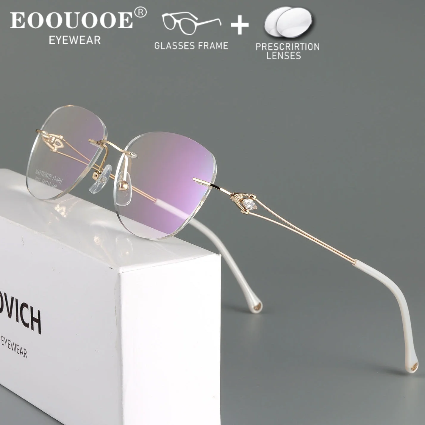 Woman Rimless Glasses Prescription Glasses Opticol Customiz Myopia Reading Progressive Multifocal Lenses Anti Blue Light