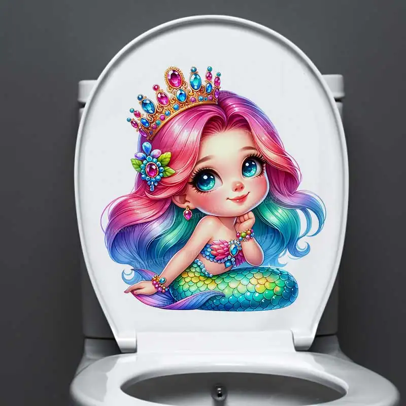 Cute Mermaid Wall Sticker Toilet Lid Stickers, Bedroom Entrance Living Room Porch Home Decora Waterproof Decals Stickers M1486