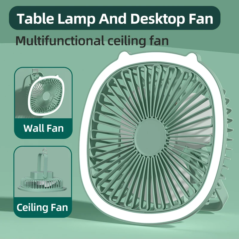 

Portable Fan Wall Mounted Desktop Camping Fan with LED Lighting USB Rechargeable Multi-Functional Wireless Ceiling Electric Fan