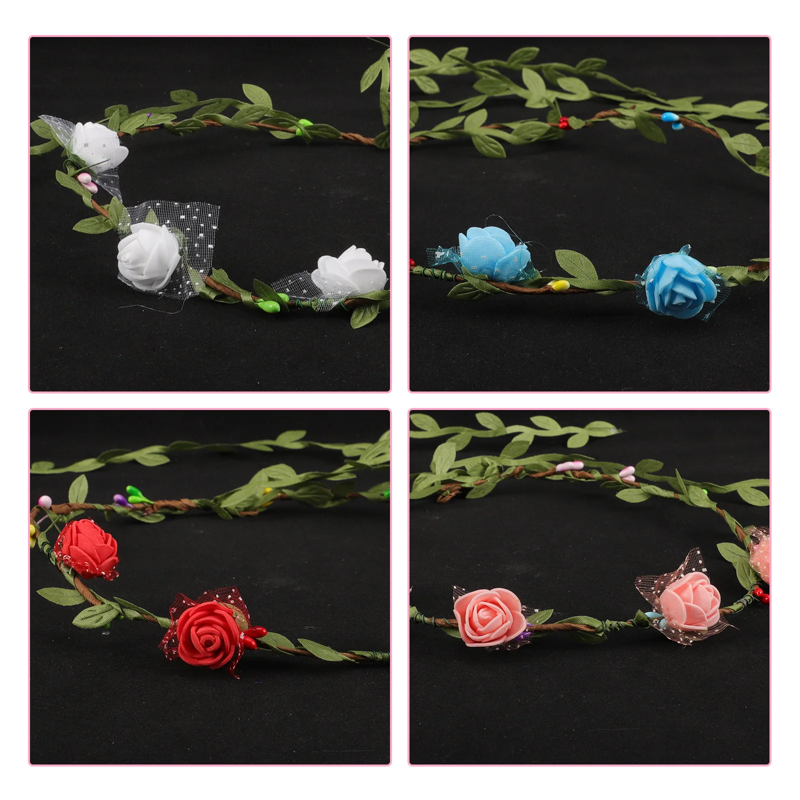 

4Pcs Womens Headband Flower Hair Garland Lightweight Comfortable for Wedding Birthday Party Flower Hair Garland