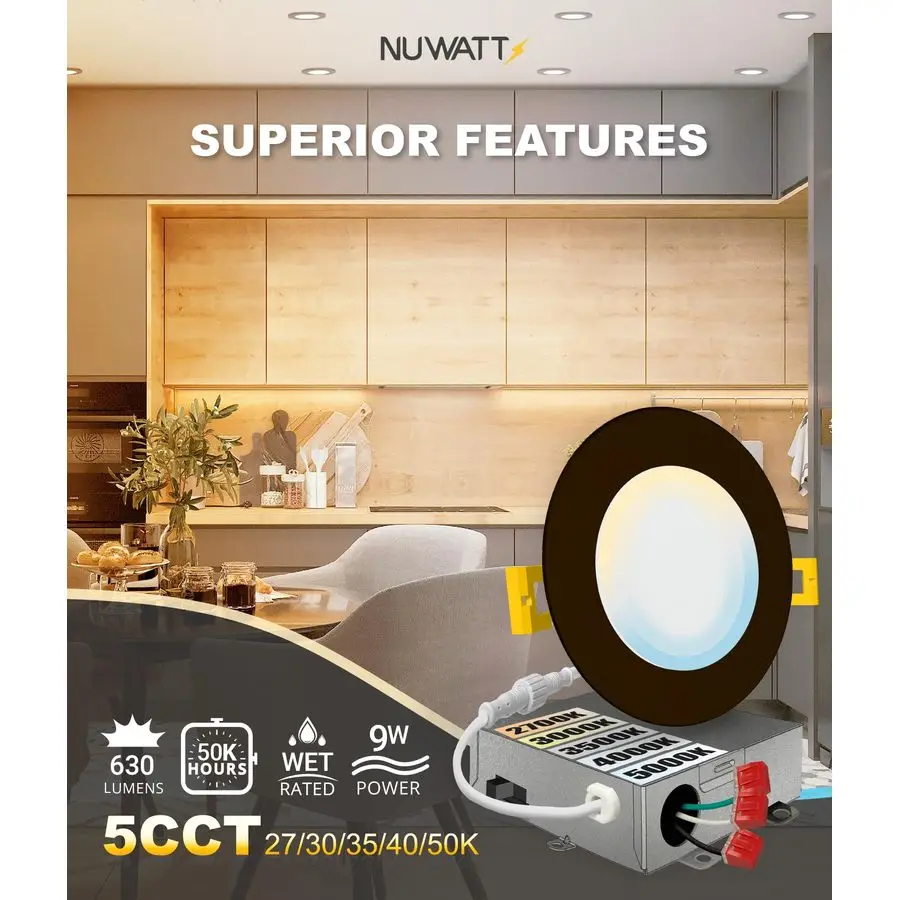 6 عبوات من إضاءة LED برونزية رفيعة للغاية مقاس 4 بوصات، 5CCT 2700K 3000K 3500K 4000K 5000K قابلة للاختيار، 630 لومن، معدل IC، Dimma #3