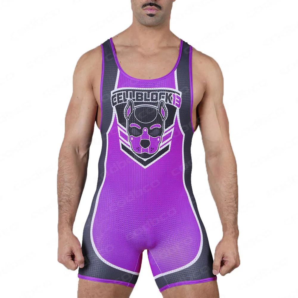 Wrestling Singlets Suit Men\'s One Piece PowerLifting Bodysuit Gym Sports Fitness Skinsuit Iron Sleeveless Weightlifting Clothes