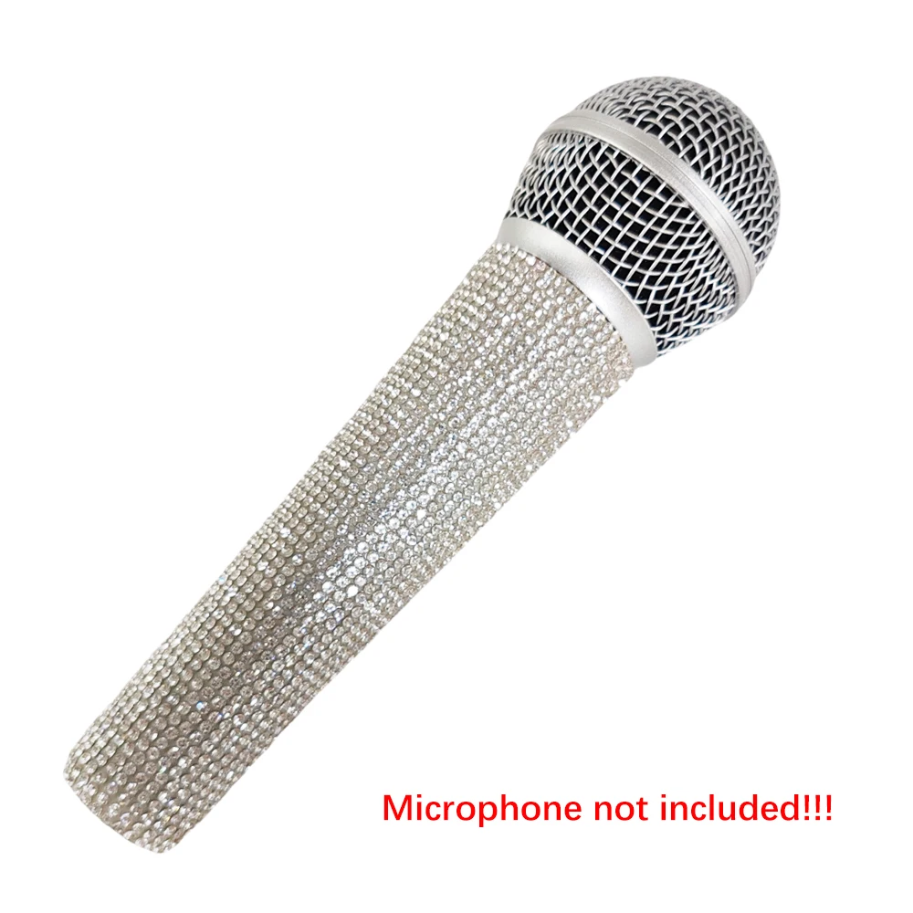 Rhinestones Microphone Cover,Bling Microphone Sleeve Decorative Crystal Mic Handle Cover for Shure SM58 Beta 58A Wireless Mic