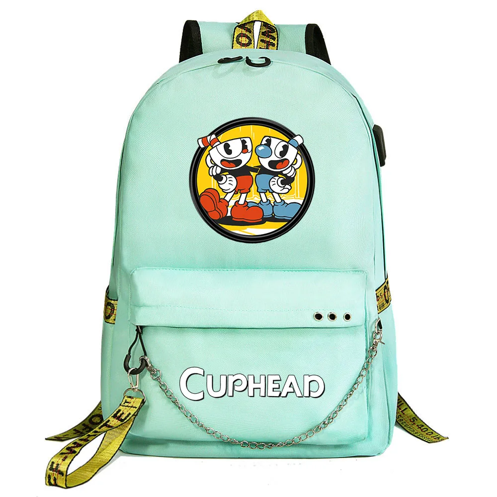 Sacs à dos Mugman de jeu Cuphead pour adolescents, sacs de voyage pour femmes et hommes avec chaîne de chargement USB, sacs à livres Mochila