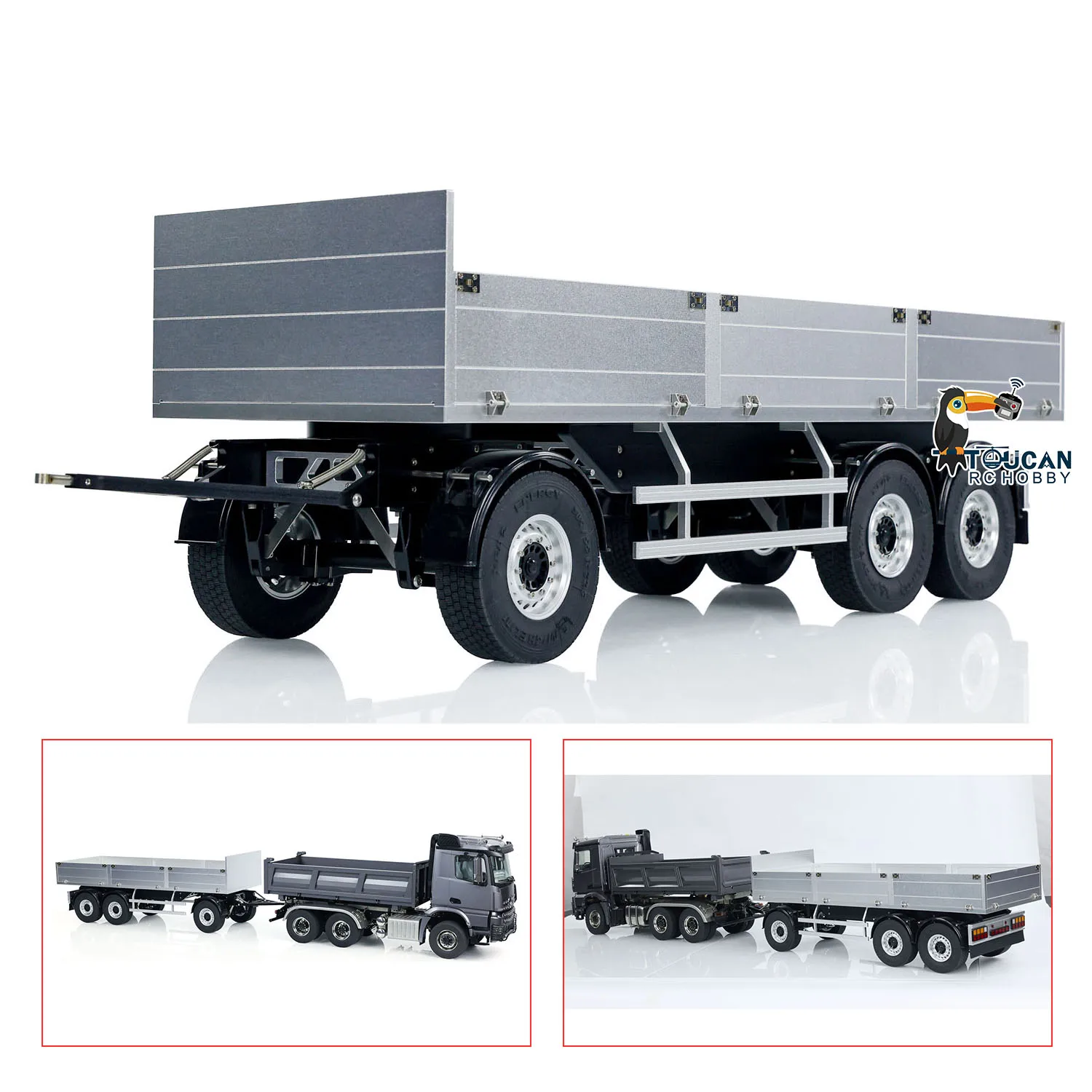 Degree 1/14 Metal 3 Axles Full RC Trailer Model for Remote Control Hydraulic Dump Truck Construction Vehicle Toy TH23441