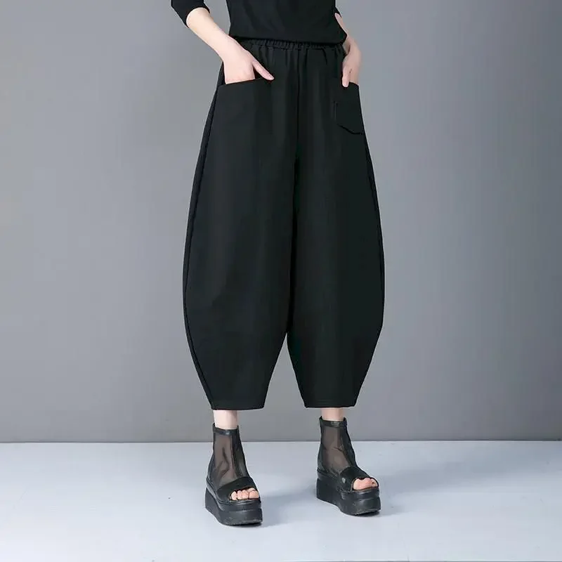 

2024 Spring Summer Woman Pants Casual Fashion Wide-leg Pants Women Bloomers Radish Loose High-waisted Large Size Culottes Balck