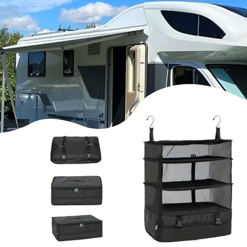 Multifunctional Clothing Storage Bag RV Camper Three-Layer Foldable Travel Storage Box Hanging Organizer For Caravan Motorhome