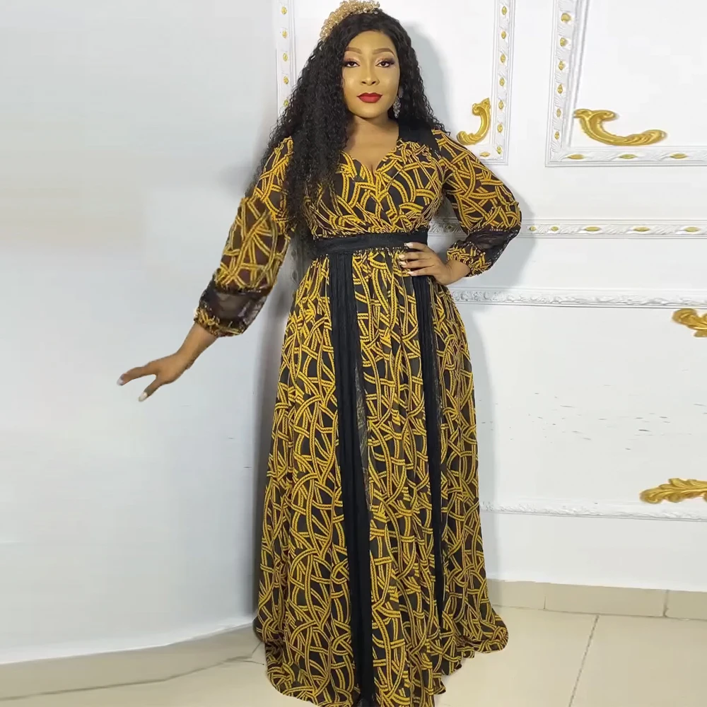 MD-Robe de soirée en mousseline de soie pour femmes africaines, grande taille, manches longues, kaftan Abaya, vêtements Ankara pour dames, printemps 2023