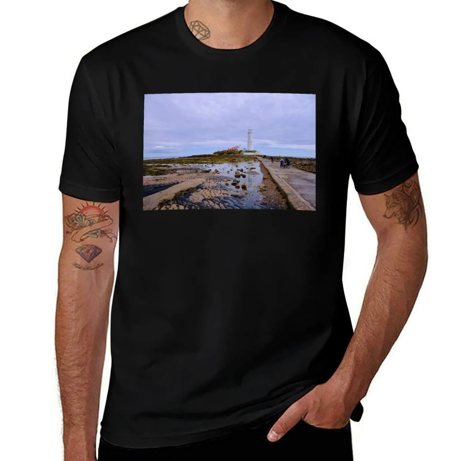 

St Mary's Island Causeway at Low Tide T-Shirt rapper graphic tees essential t shirt plus size tops kawaii clothes Men's t shirts