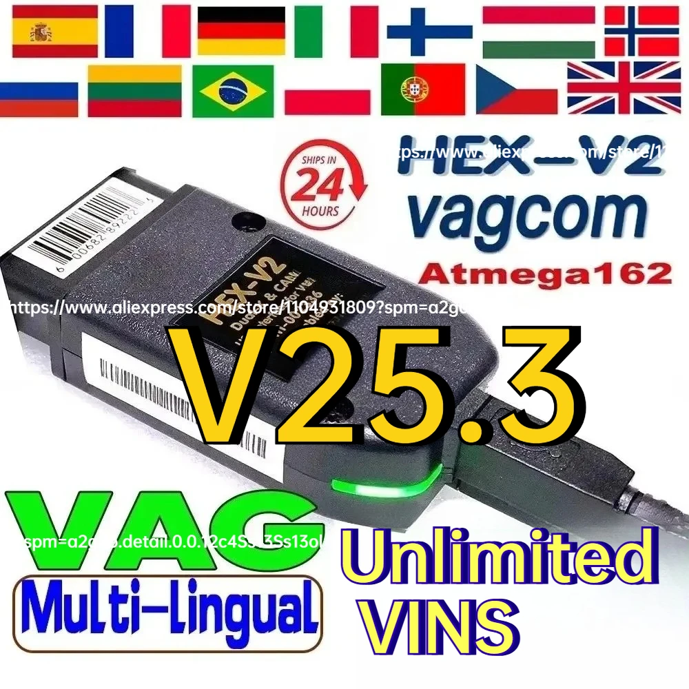 

НОВЫЙ V25.3 для VAG COM ДЛЯ HEX-V2 Hex Atmega162 V2 OBD2 Кабель диагностического инструмента Многоязычный для VCDSVAGCOM для Audi SKODA VW Car