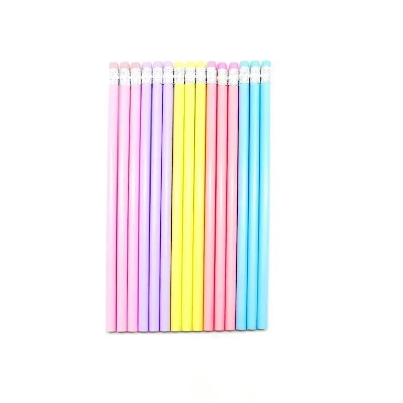 Pencil Macarone Triangle Shiny Wood Rubber Head Sketch Drawing Pen Office Learning Stationery HB Pencil School Supplies