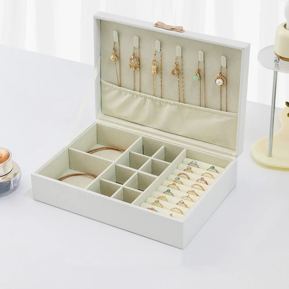 

PU Leather Jewelry Storage Box Green Pink Beige Large Capacity Jewelry Display Case​ One Layer Bracelet Storage Plate
