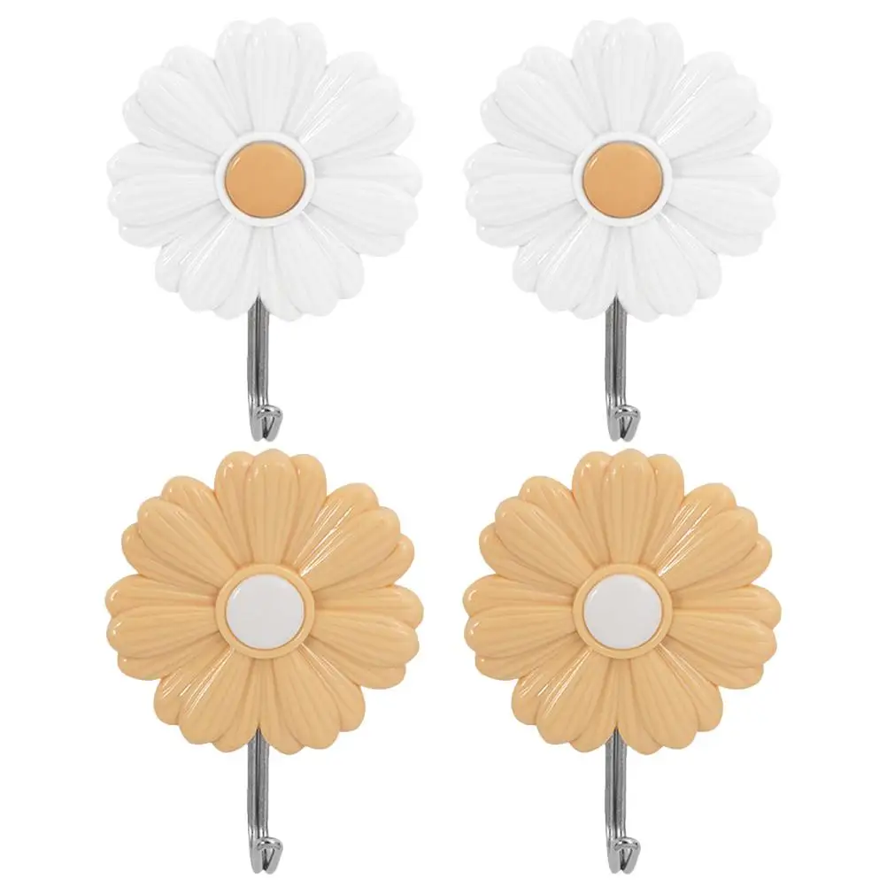 

4pcs Daisy Hooks Self Adhesive Wall Mount Hangers Smooth Surface Kids Room Decor Bathroom Towel Rack Random Color Multi