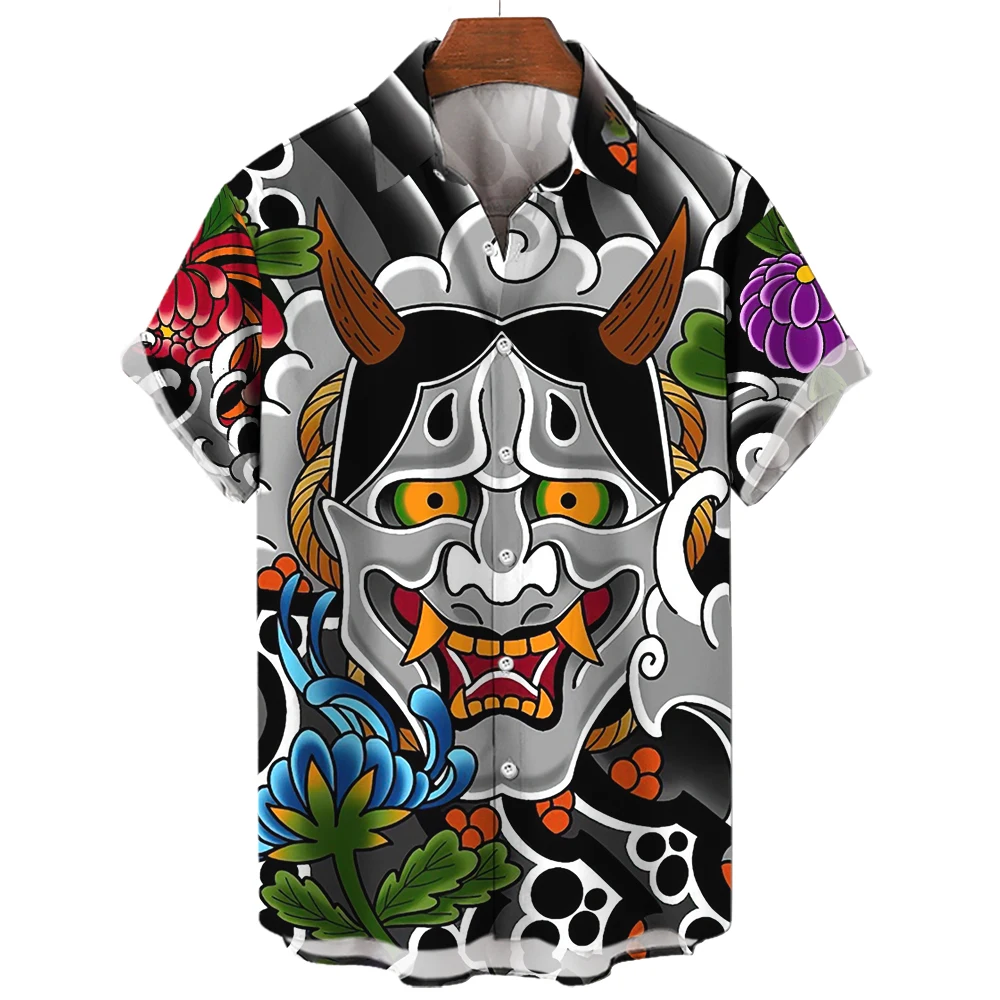 The Latest Men's New Shirt Japanese Retro Picture Print Fashion Top Street Personality Funny Men's Dress Retro Casual Short Slee