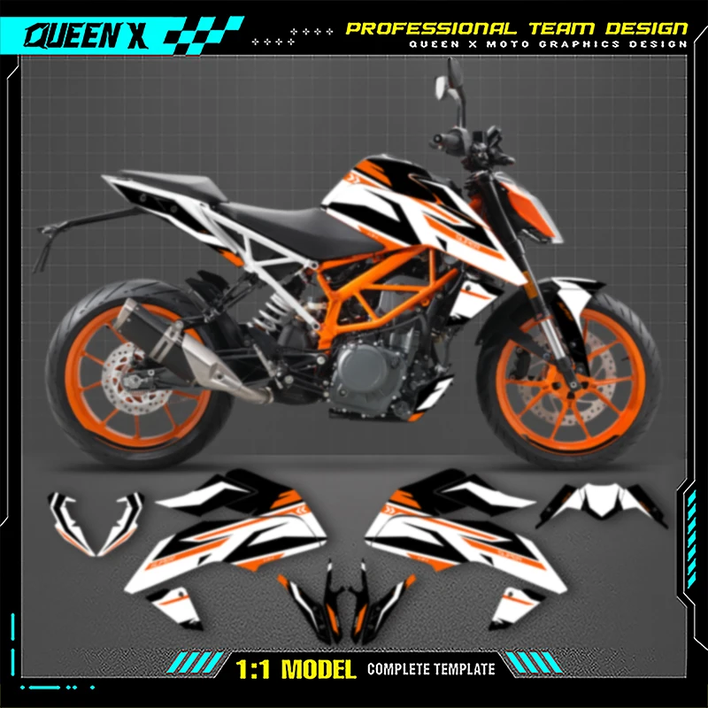 

Queen X MOTOR Graphics Decals Stickers Kits For KTM DUKE 390 125 2017 2018-2020 Motorcycle Accessories Numer Name Custom 015
