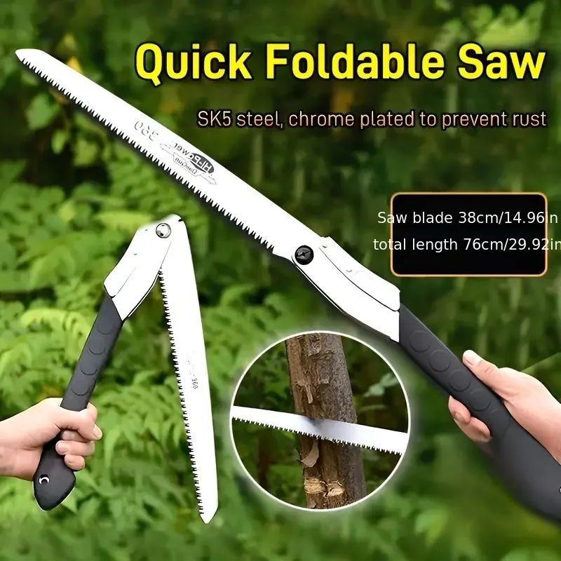 

16-Inch Manganese Steel Folding Saw with 3-Sided Teeth and Safety Lock for Cutting Trimming Wood Branches Bamboo