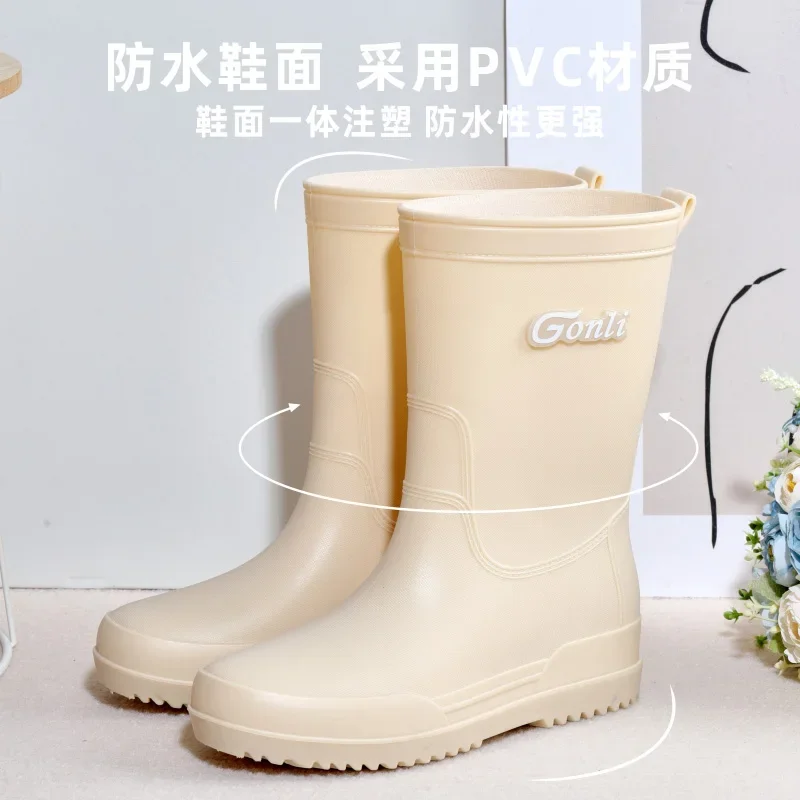 Fashion Rain Boots Womens Non-Slip Waterproof Shoes Simple Rain Boots MidCalf Rubber Boots Outdoor Car Wash Kitchen Rubber Shoes