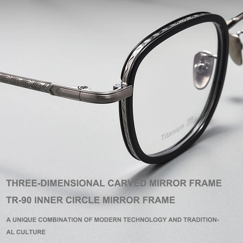 Casual Business Ultra-Light Titanium Glasses Frames Retro Style Designer TR90 Luxury Three-Dimensional Carved Temples Spectacles