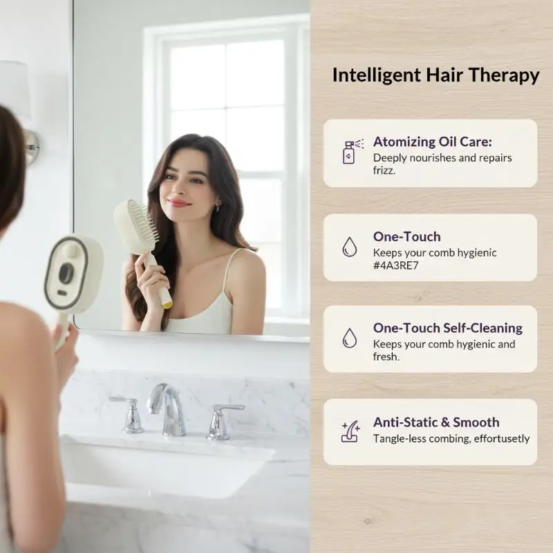 2-In-1 Electric Spray Hair Brush Portable Hydrating Smoothing Comb for Women Dry Damaged Hair Care 1PC