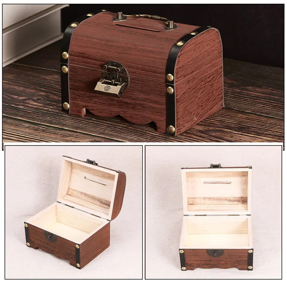 

2 шт. винтажные сундуки из массива дерева для хранения монет, ретро-копилки, органайзеры для украшений, компактные декоративные шкатулки