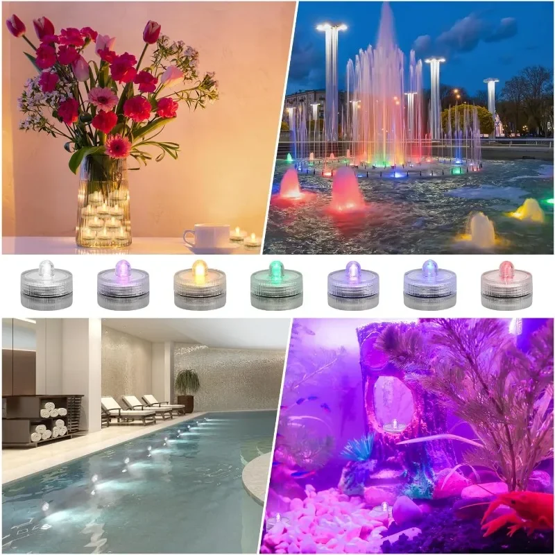 LED Submersible Waterproof Tea Light Pond Underwater Tea Light Flameless Candle Light for Vase Fish Tank Party Decoration