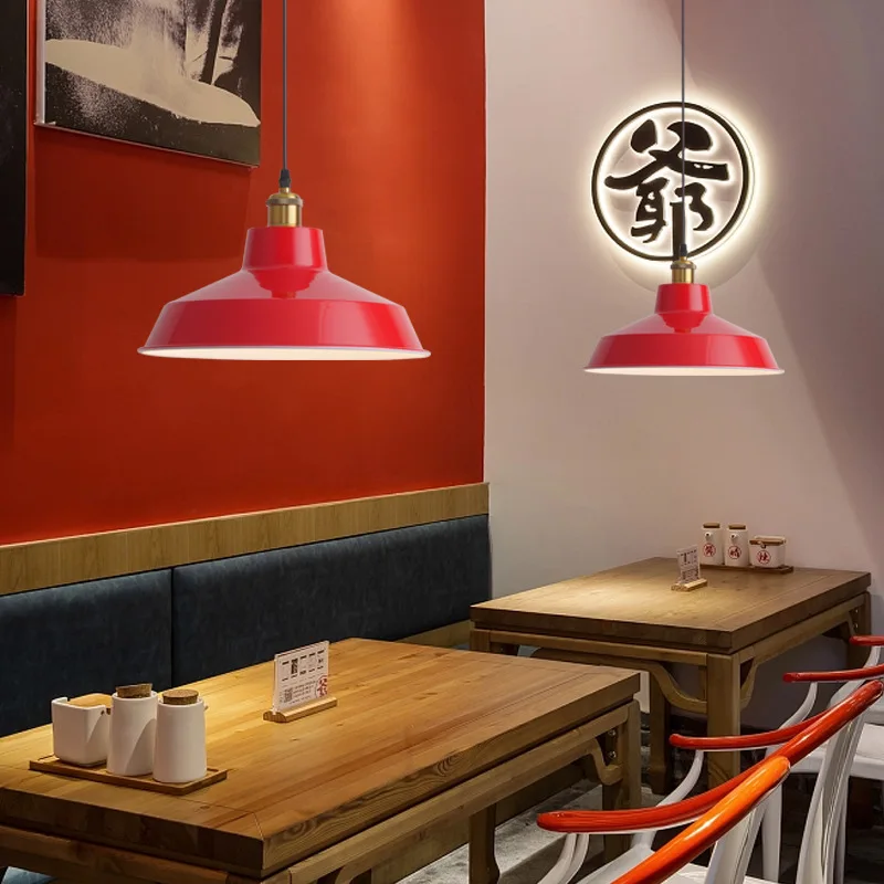 American Retro Red Pendant Lamp Led E27 Industrial Style Lighting Hot Pot Barbecue Modern Iron Art Restaurant Decor Lighting