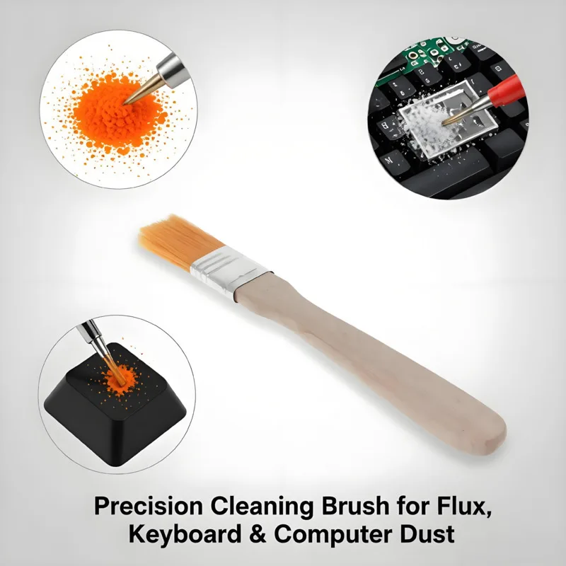 Premium Wooden Handle Nylon Brush Set - Anti-Static Cleaning Tools for Soldering Flux Keyboard Switches for PCB BGA Scrubbing