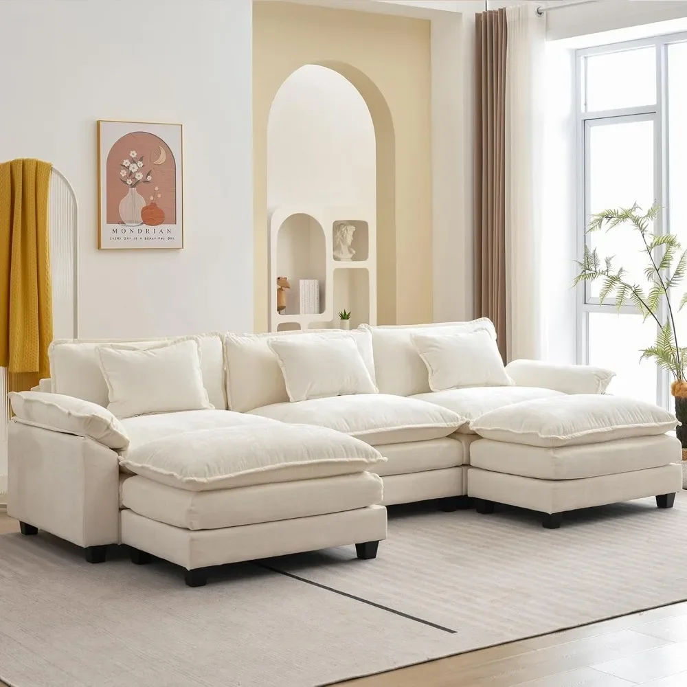 Modular Sectional Sofa, Comfy Cloud Couch Sectional Sofas with Ottoman,  Throw Pillows for Living Room, Sofa