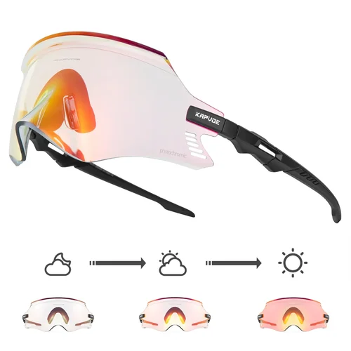 Imagen 2 del producto Kapvoe-gafas fotocromáticas de ciclismo para hombre y mujer, lentes de sol de color rojo, UV400, para bicicleta de carretera, MTB