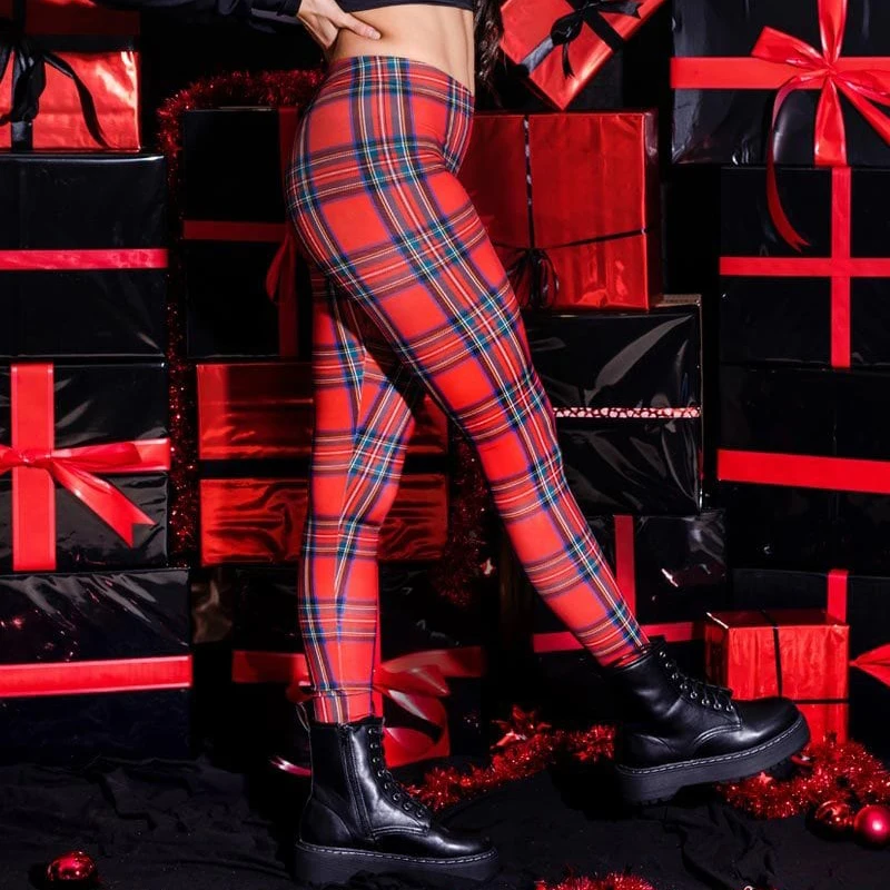 [Sei il mio segreto] 12% Spandex festa di capodanno rosso Tartan 3D Leggings da allenamento stampati digitali per pantaloni elasticizzati da donna