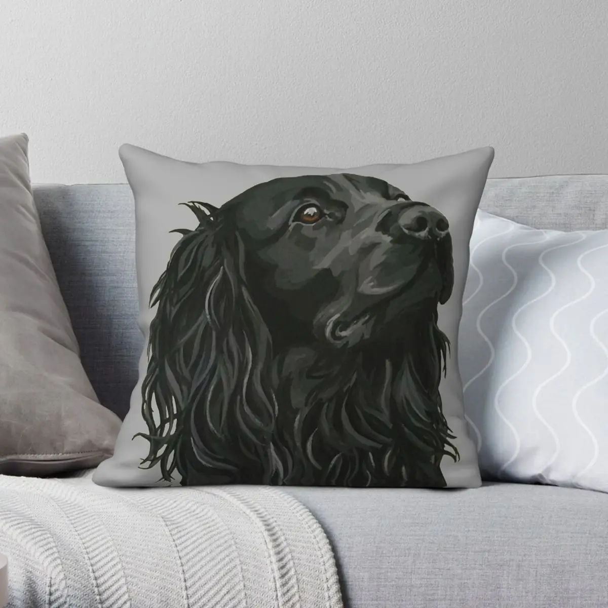 Black Cocker Spaniel Square Pillowcase Polyester Linen Velvet Creative Zip Decorative Throw Pillow Case Car Cushion Case 45x45