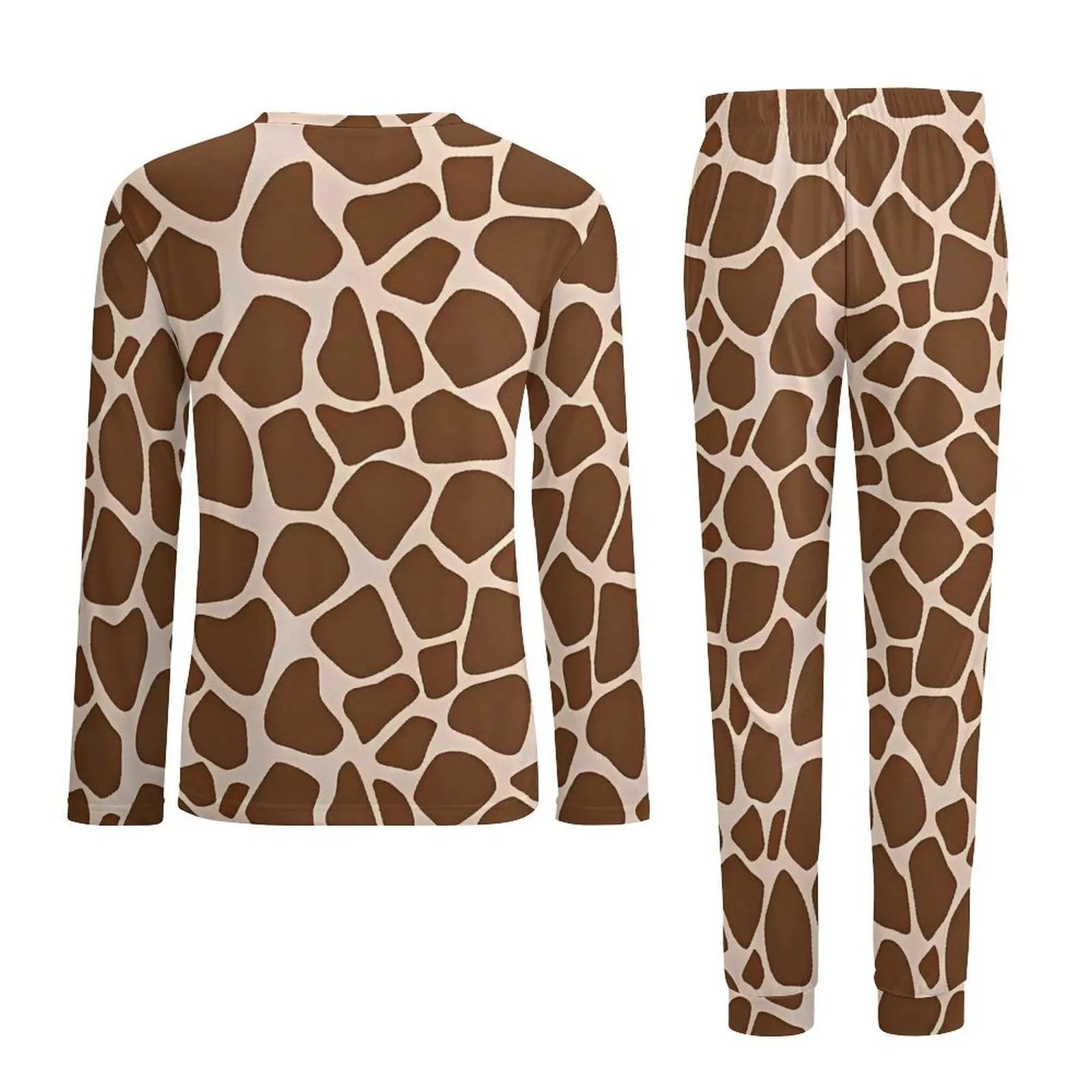 Pyjama imprimé girafe automne 2 pièces marron peau d'animal joli pyjama ensembles hommes à manches longues esthétique graphique vêtements de nuit grande taille